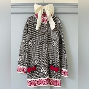 Sweet Tahari Winter Knit Sweater w/ Knit Bows + Snowflake Buttons